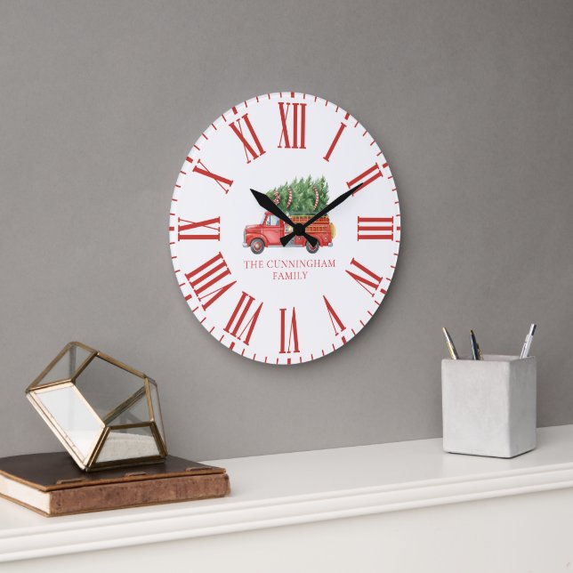 Custom Modern Firefighter Christmas Fire Truck  Large Clock (Office)