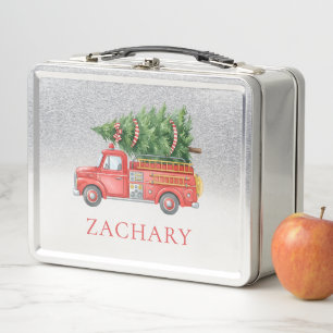 Custom Modern Firefighter Christmas Fire Truck  Metal Lunch Box