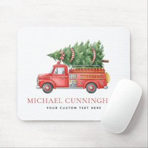 Custom Modern Firefighter Christmas Fire Truck Mouse Mat