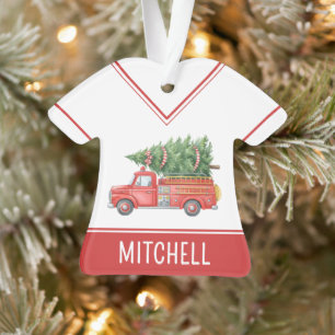 Custom Modern Firefighter Christmas Fire Truck Ornament