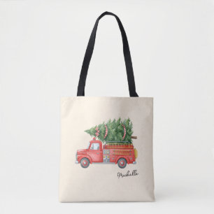 Custom Modern Firefighter Christmas Fire Truck Tote Bag