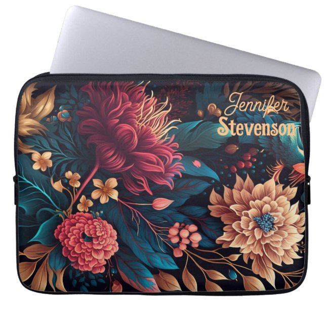Custom Modern Floral Bright Colours Personalised  Laptop Sleeve (Front)