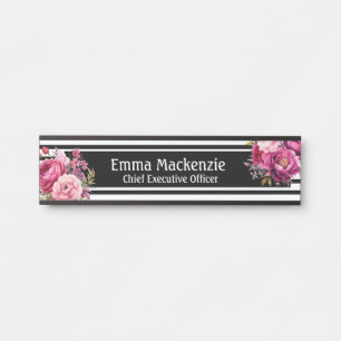 Custom Modern Floral Name Plate Office Door Sign