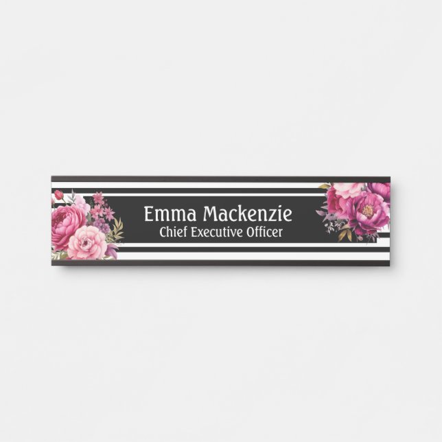 Custom Modern Floral Name Plate Office Door Sign (Front)