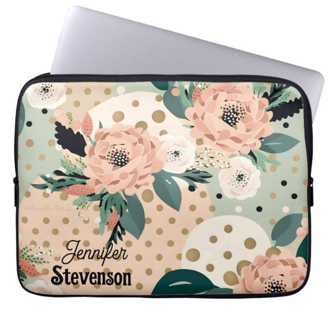 Custom Modern Floral Pastel Colours Personalised  Laptop Sleeve (Front)