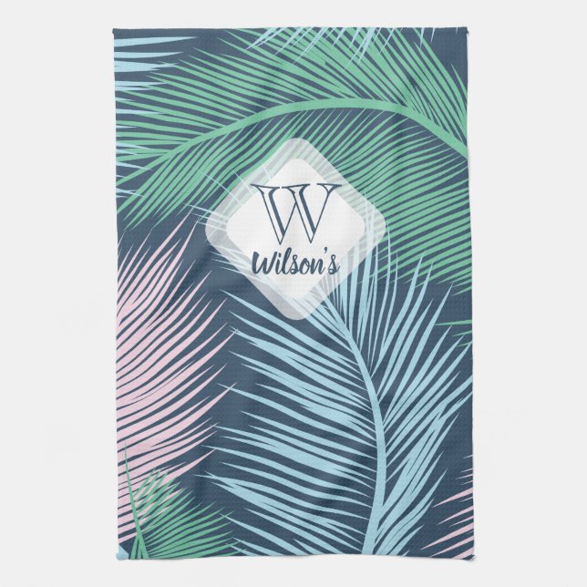 Custom modern floral tropical palm leaves pattern: tea towel (Vertical)