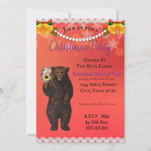 Custom Modern Fun Holiday Christmas Bear Red Invitation