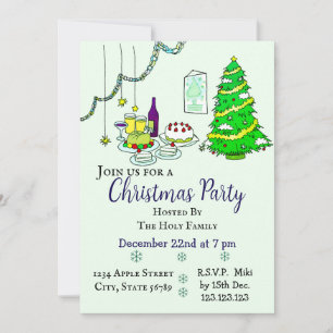 Custom Modern Fun Holiday Christmas Green Invitation