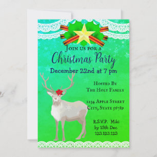 Custom Modern Fun Holiday Christmas Reindeer Green Invitation