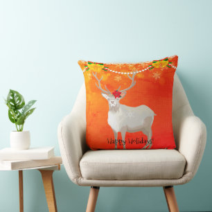 Custom Modern Fun Holiday Christmas Reindeer Red Cushion