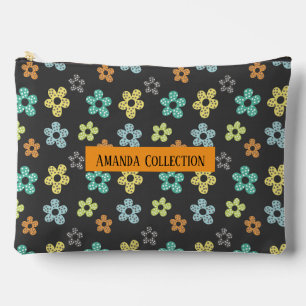 Custom modern girly floral pattern grey viory blue accessory pouch