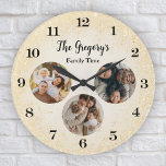 Custom Modern Gold 3 Photo Collage Fun Family Time Large Clock<br><div class="desc">👉 Put a smile on a face with this fun modern 3 photo collage wall clock with a funny Family Time pun! The perfect gift! #zazzlemade - Simply click to personalise this design 🙏 Thank you for supporting my small business - If you would like a bespoke item, or if...</div>