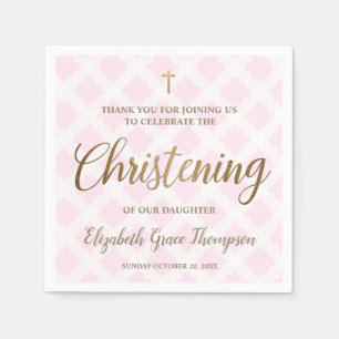 Custom Modern Gold Pink baby Girl Name Christening Napkin