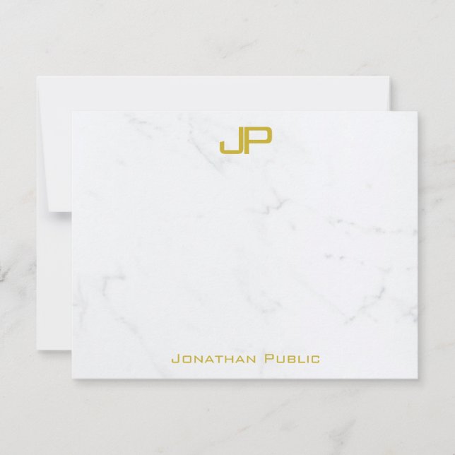Custom Modern Gold White Marble Clean Personalised Card (Front)