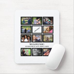 Custom Modern Grandpa Fathers Day 11 Photo Collage Mouse Mat