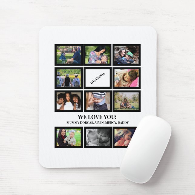 Custom Modern Grandpa Fathers Day 11 Photo Collage Mouse Mat (With Mouse)