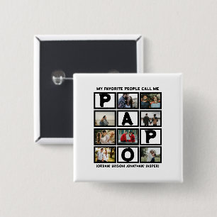 Custom Modern Grandpa Papo 8 Photo Collage 15 Cm Square Badge