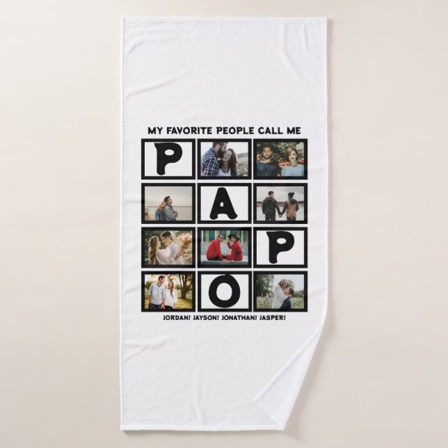 Custom Modern Grandpa Papo 8 Photo Collage Bath Towel Set (Bath Towel)