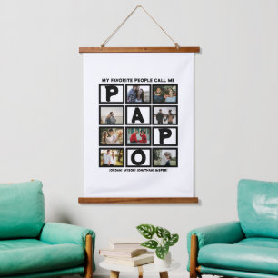 Custom Modern Grandpa Papo 8 Photo Collage Hanging Tapestry