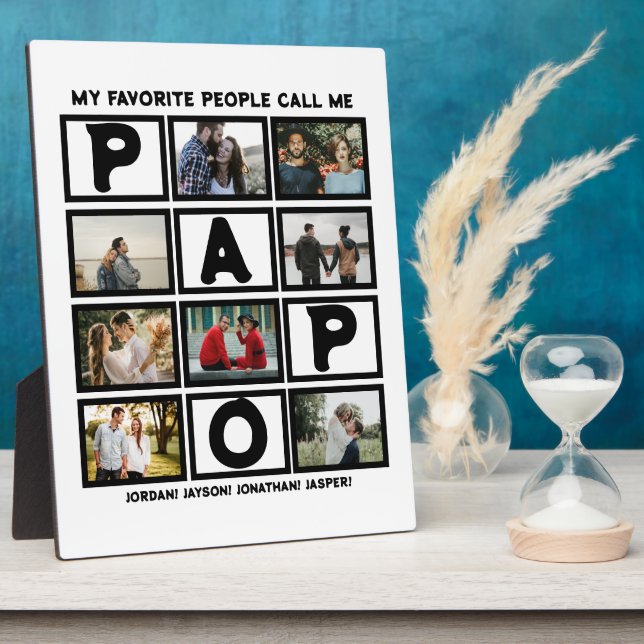 Custom Modern Grandpa Papo 8 Photo Collage Plaque (Side)