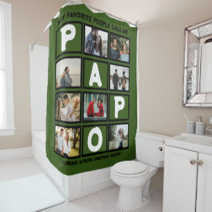 Custom Modern Grandpa Papo 8 Photo Collage Shower Curtain