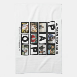 Custom Modern Grandpa Papo 8 Photo Collage Tea Towel