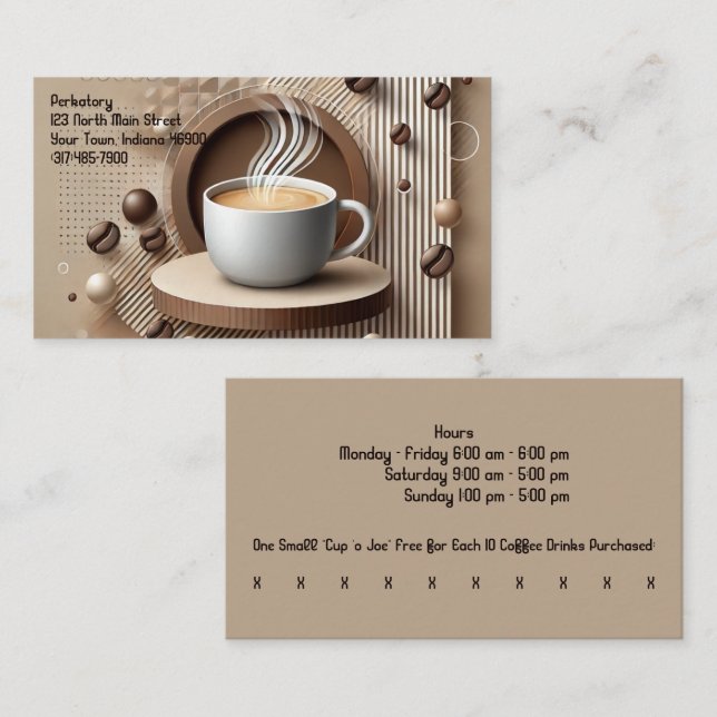 Custom Modern Graphic Coffee Shop & Punch Business Card (Front/Back)