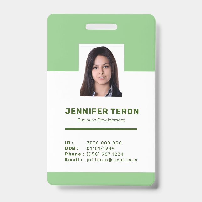 Custom Modern Green Employee ID Card with barcode Badge (Front)