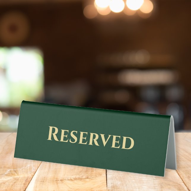 Custom Modern Green Gold Reserved Restaurant Event (Custom Modern Green Gold Reserved Restaurant Event Table Tent Sign)
