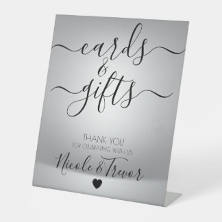 Custom Modern Grey Cards & Gifts Wedding Pedestal Sign