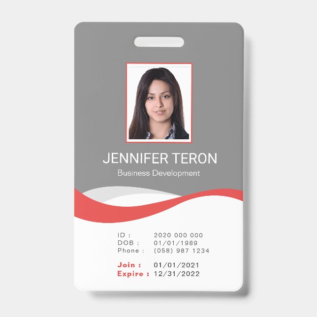 Custom Modern Grey Employee ID Card with barcode Badge (Front)