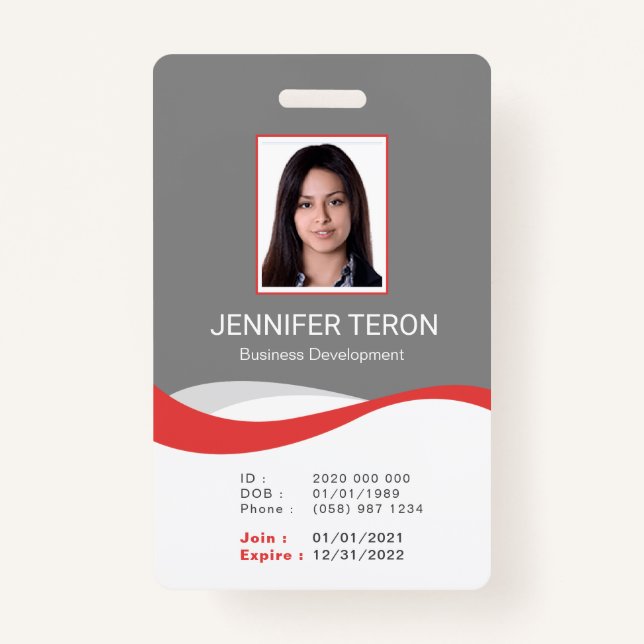 Custom Modern Grey Employee ID Card with barcode ID Badge (Front)
