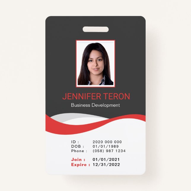 Custom Modern Grey Employee ID Card with barcode ID Badge (Front)
