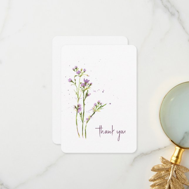 Custom Modern Hand Painted Watercolor Wildflowers Thank You Card (Front/Back In Situ)