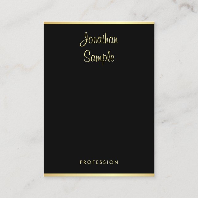 Custom Modern Handwritten Name Black Gold Cool Business Card (Front)