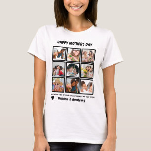 Custom Modern Happy Mothers Day 9 Photo Collage T-Shirt