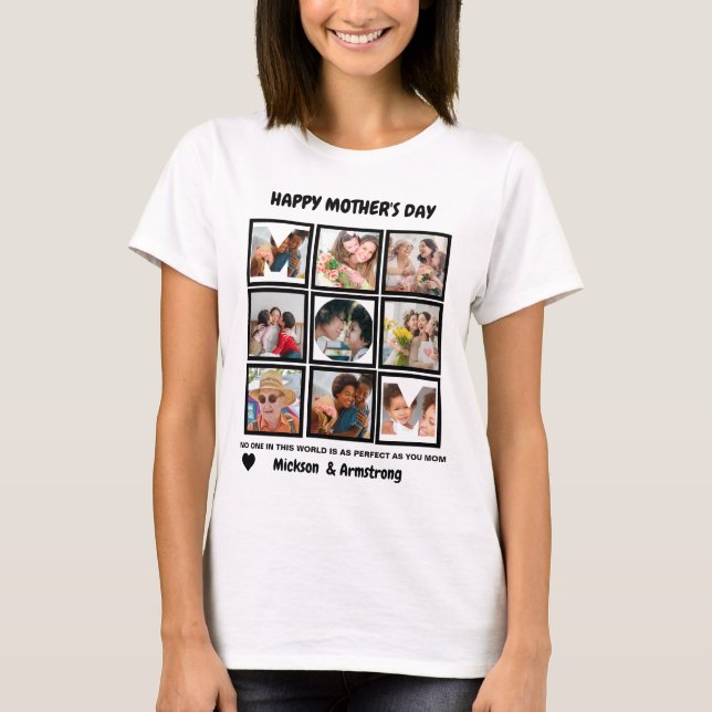 Custom Modern Happy Mothers Day 9 Photo Collage T-Shirt (Front)