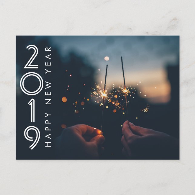 Custom Modern Happy New Year Firework Sparklers Postcard (Front)