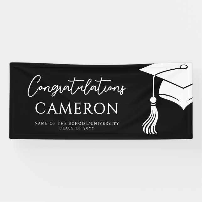 Custom Modern Hat and Tassel Graduation Party Banner (Horizontal)