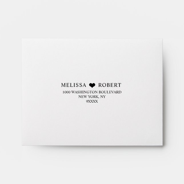 Custom Modern Heart Black & White Wedding RSVP Envelope (Front)