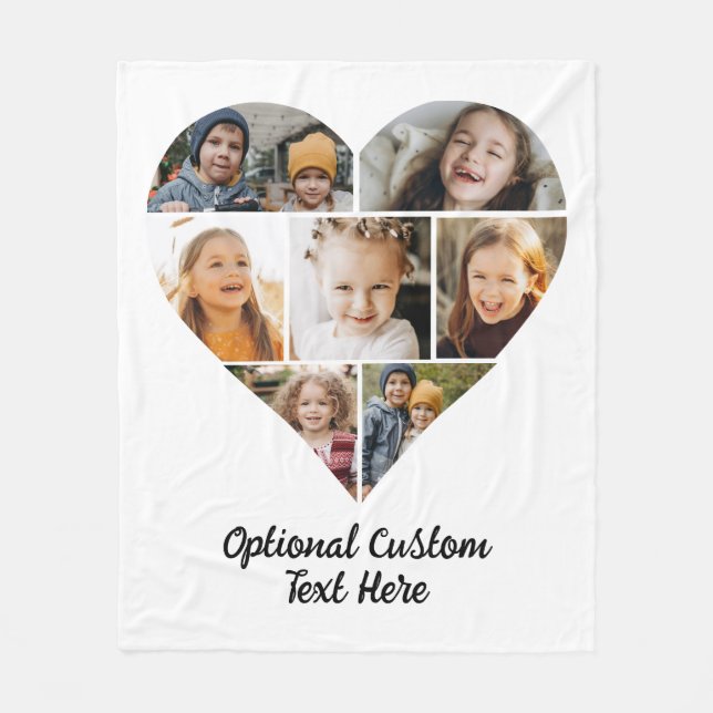 Custom Modern Heart Photo Instagram Collage Fleece Blanket (Front)