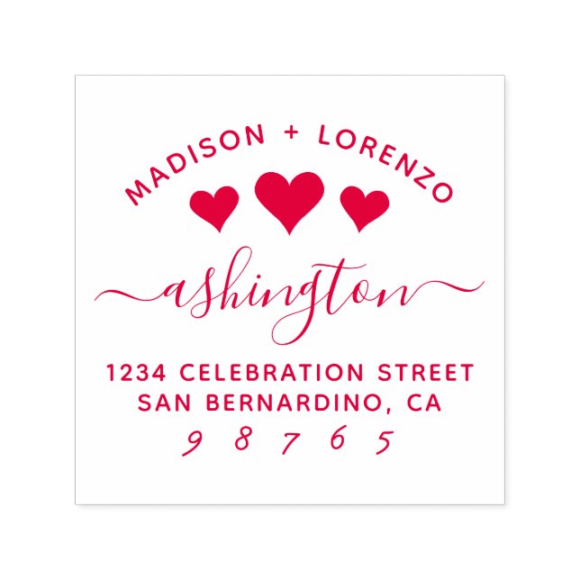 Custom Modern Hearts Names & Return Address Self-inking Stamp (Design)