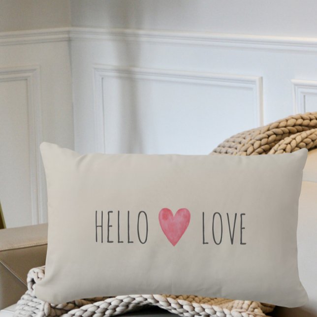 Custom Modern Hello LOVE Valentines Couple Gift  Lumbar Cushion (Creator Uploaded)