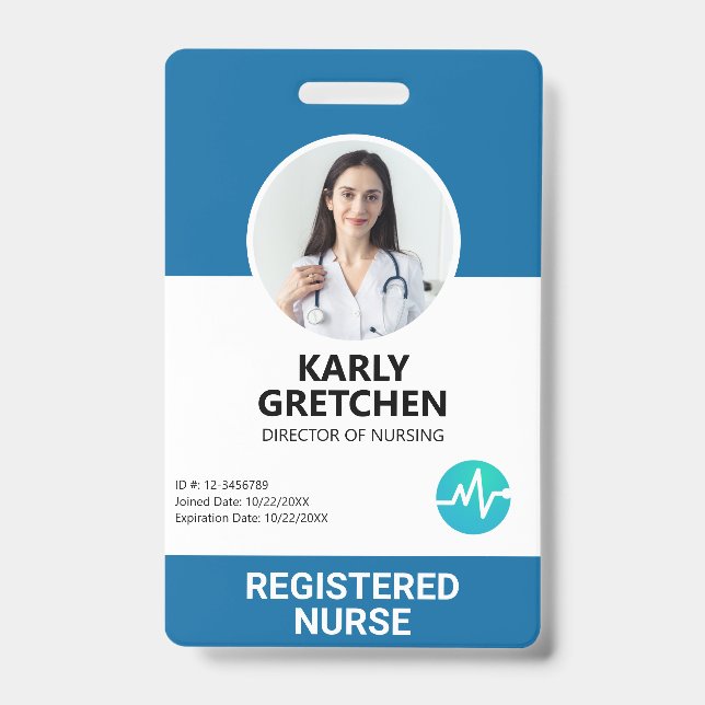 Custom Modern Hospital Employee Photo ID Card Blue Badge (Front)