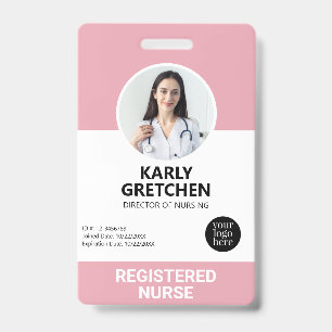 Custom Modern Hospital Employee Photo ID Pink Badge