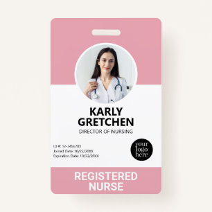 Custom Modern Hospital Employee Photo ID Pink ID Badge