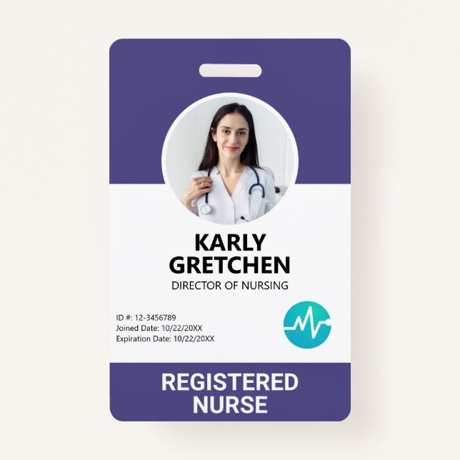 Custom Modern Hospital Employee Photo ID Purple ID Badge (Front)