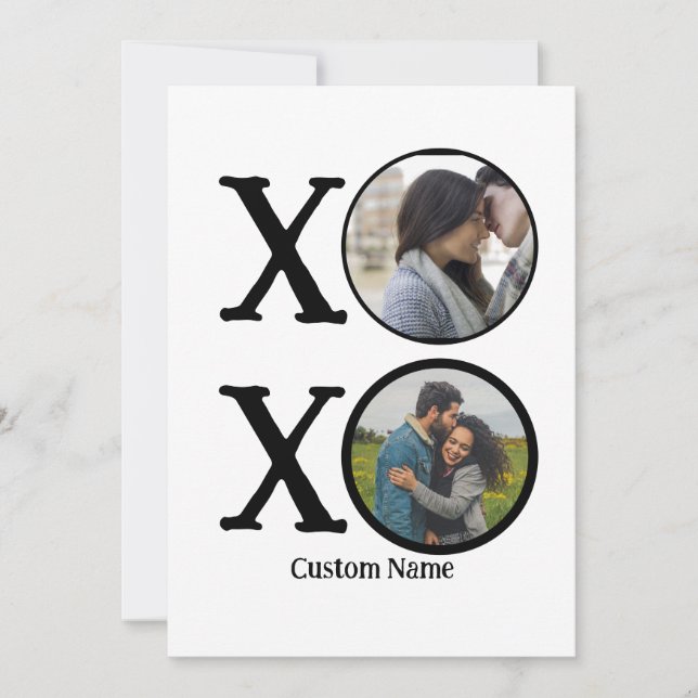 Custom Modern Hugs and Kisses XOXO 2 Photo Collage Holiday Card (Front)