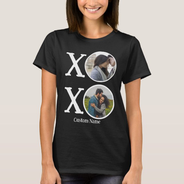 Custom Modern Hugs and Kisses XOXO 2 Photo Collage T-Shirt (Front)