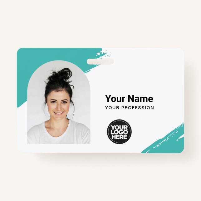Custom Modern ID Card Simple QR Arc Photo Brush ID Badge (Front)